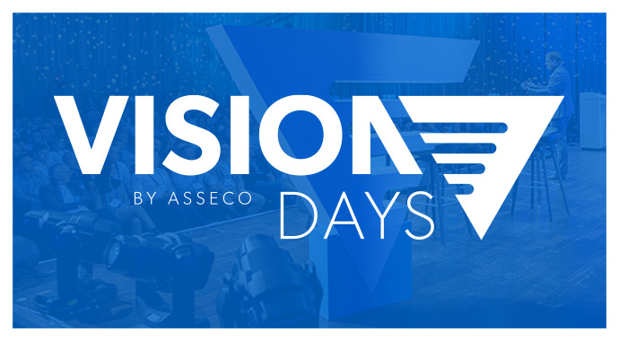 Vision Days 2028 Bühne mit Sprecher, präsentiert von Asseco Solutions.
