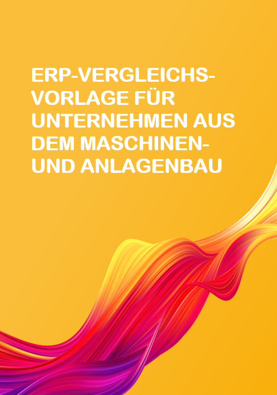 ERP-Vergleichsvorlage für Maschinenbauunternehmen, gelber Hintergrund mit Farbverlauf.
