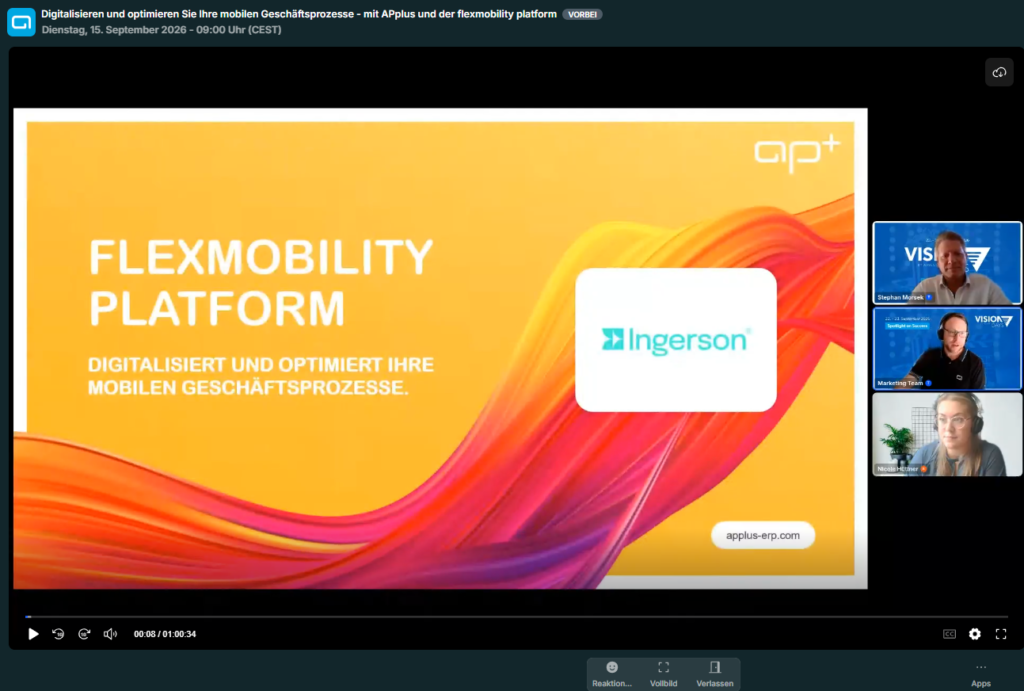 Webinar zur Flexmobility-Plattform mit Fokus auf digitale Geschäftsprozesse, präsentiert von der ERP-Software APplus.