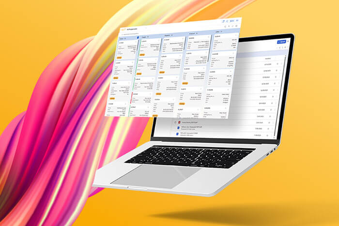 Laptop mit geöffneten ERP-Dashboard, das die ERP-Software APplus von Asseco Solutions zeigt.