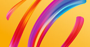 Bunte, geschwungene Linien auf gelbem Hintergrund, Symbol für die ERP-Software APplus von Asseco Solutions.