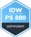 IDW PS 880 Zertifikat-Emblem in Blau.